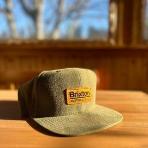 3/$25 in a COMBO! Snapback Cotton Baseball Cap - Army Green w Gold Brixton Patch